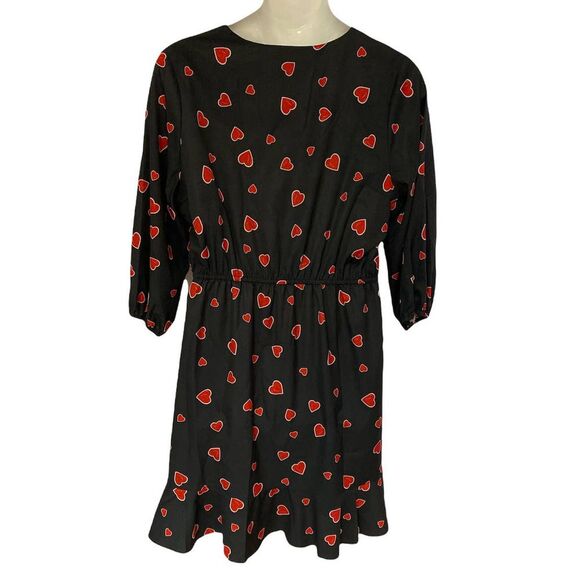 ⭐️Hutch Heart Print Knee Length Fit & Flare Black Office Party Matte Satin Dress - Picture 5 of 12